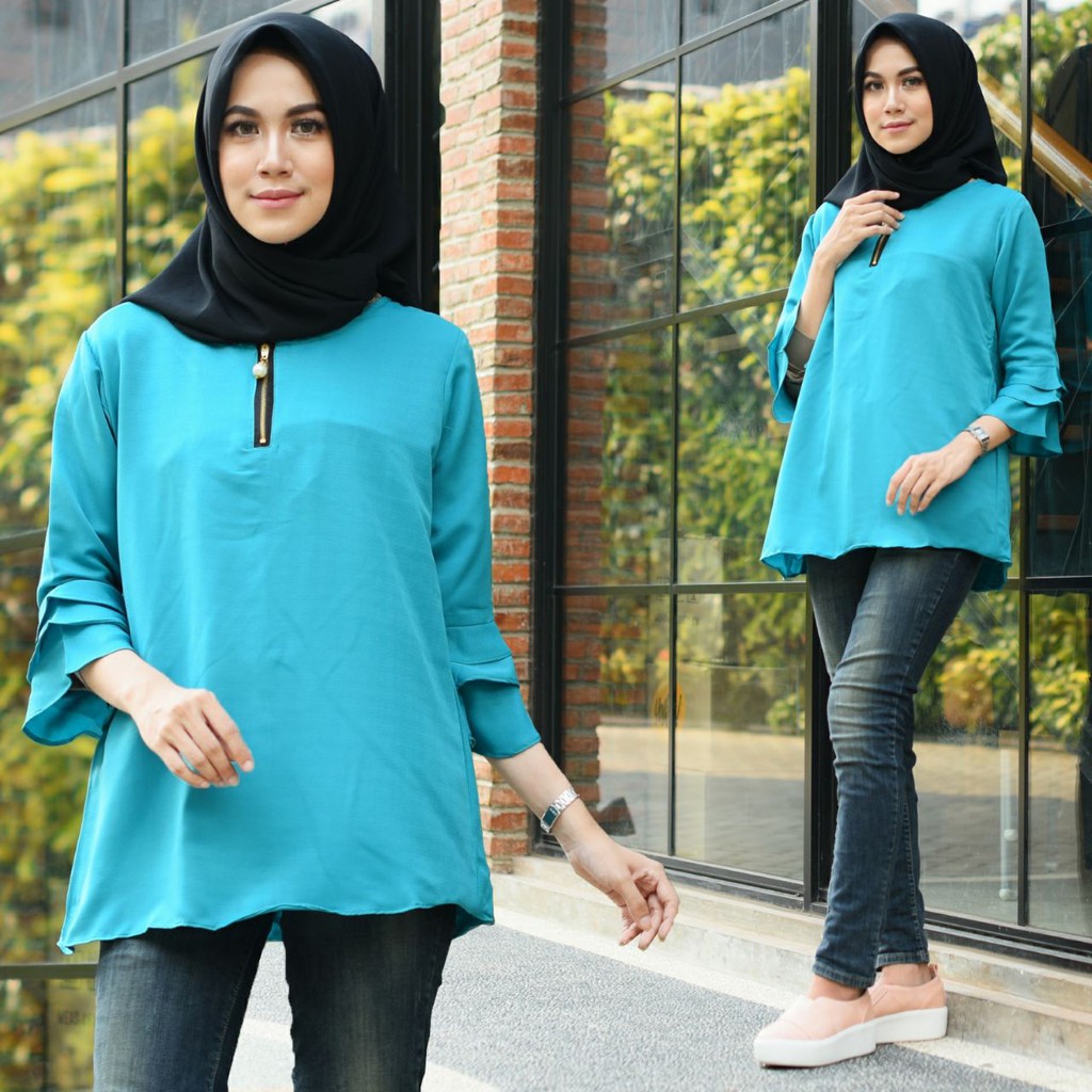 [Blouse Tina Var Warna SW] Blouse Wanita Balloteli Navy/Tosca