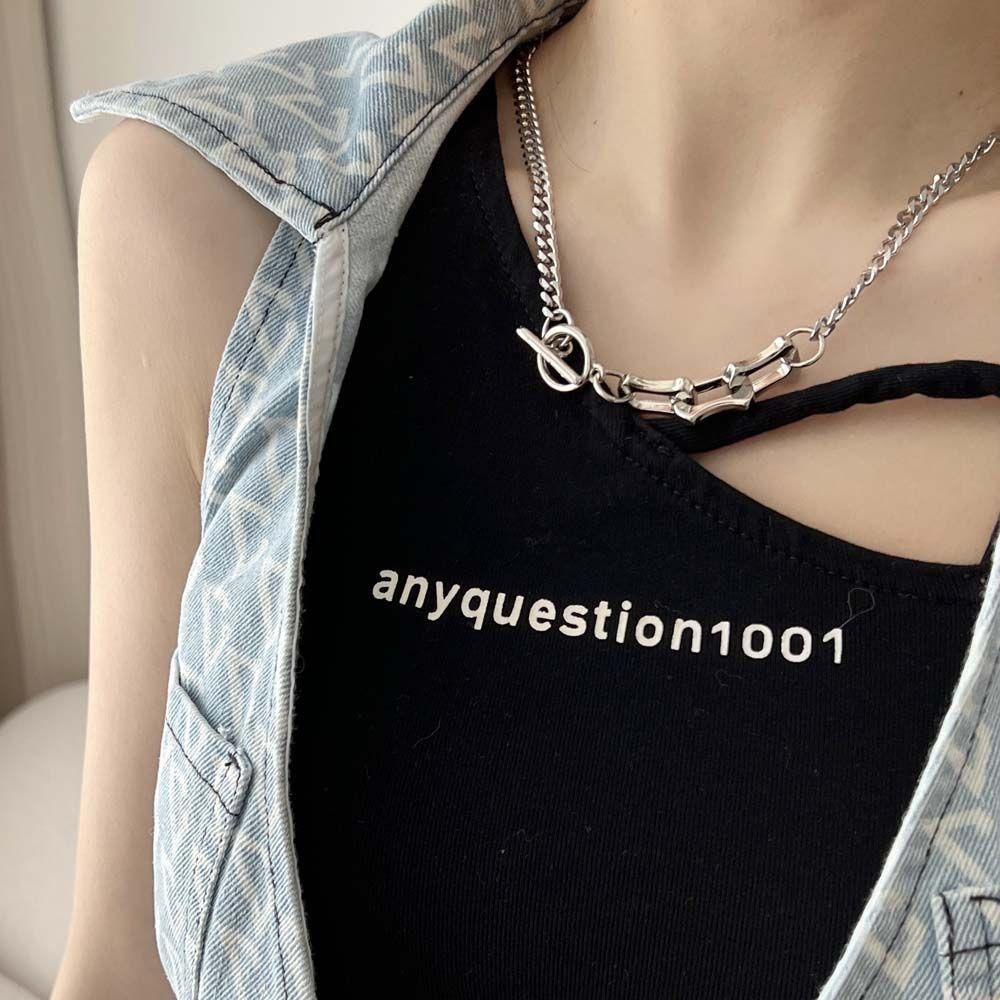 NEEDWAY Wanita Kalung Punk Kepribadian Geometris Choker Baja Titanium Gaya Hip Hop Korea Necklace