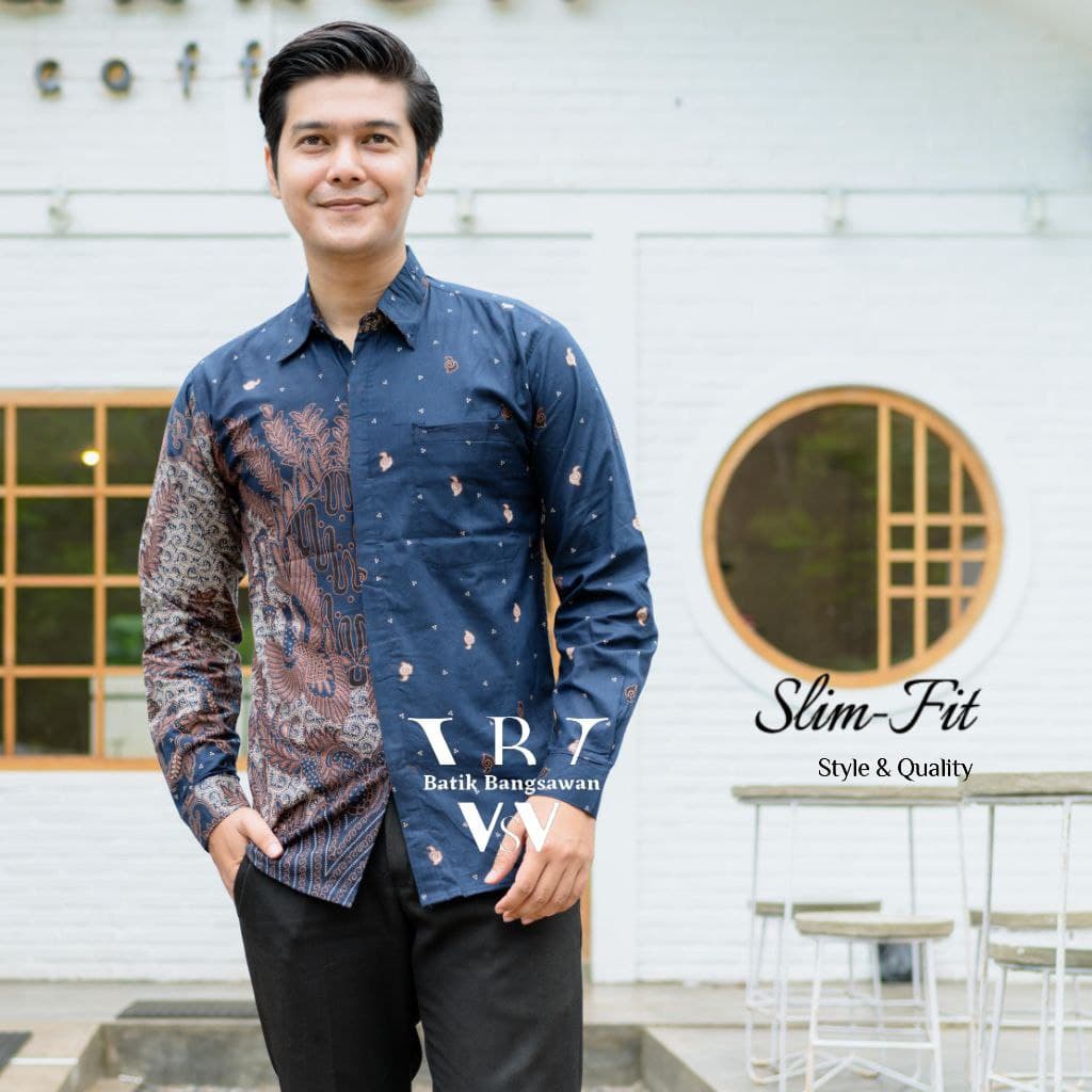 Kemeja batik slimfit lengan panjang size m l xl xxl xxxl