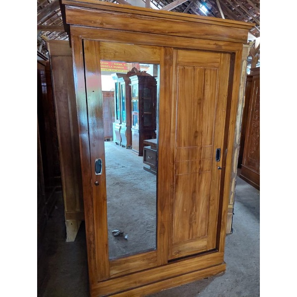 [[PROMO]] LEMARI SLIDING JATI 2 PINTU//LEMARI PAKAIAN//LEMARI MURAH (DP)