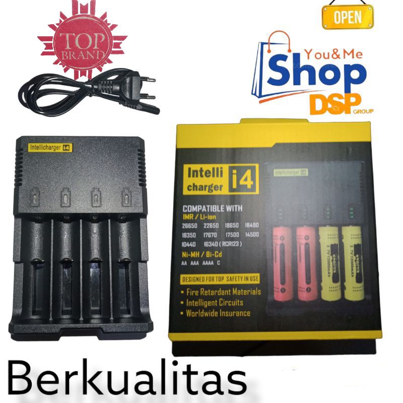 Chargeran batre 18650 intelli i4 terbaik berkulitas 4 slot untuk batrre 3.7/4.2V