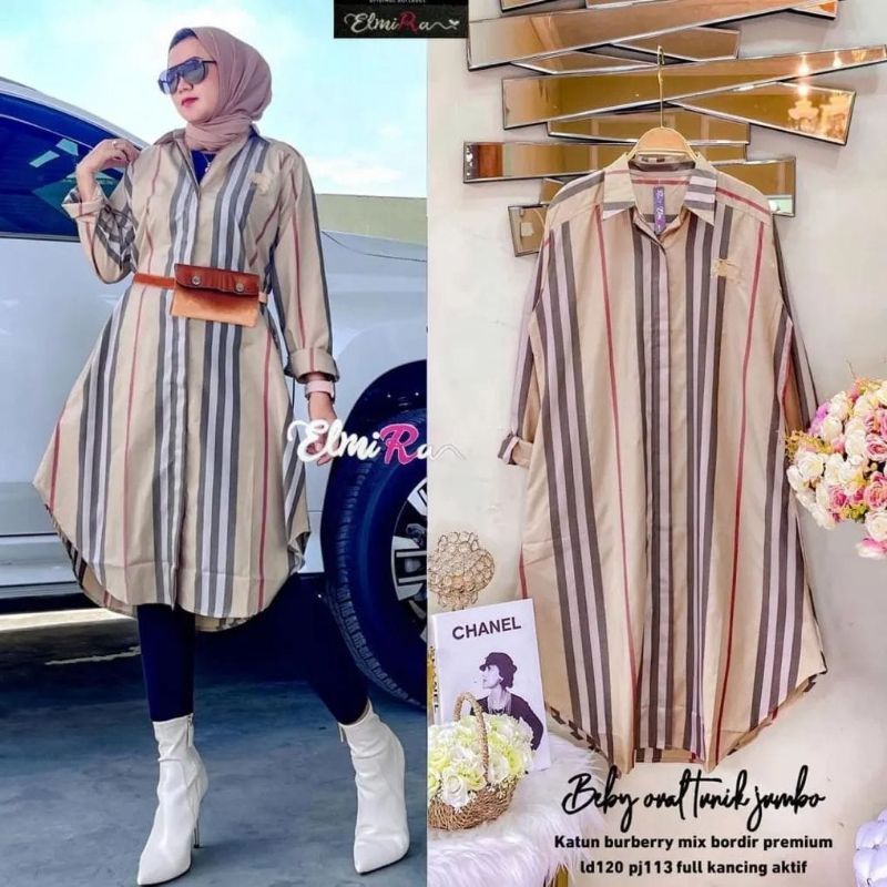 Baby oval tunik jumbo,long tunik,kemeja burbery,kemeja jumbo wanita,baju muslim, Burberry