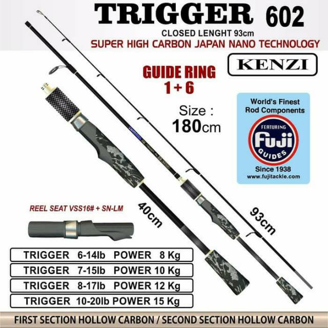 Joran pancing Kenzi trigger 602 6-14Lb Ring Fuji TERMURAH