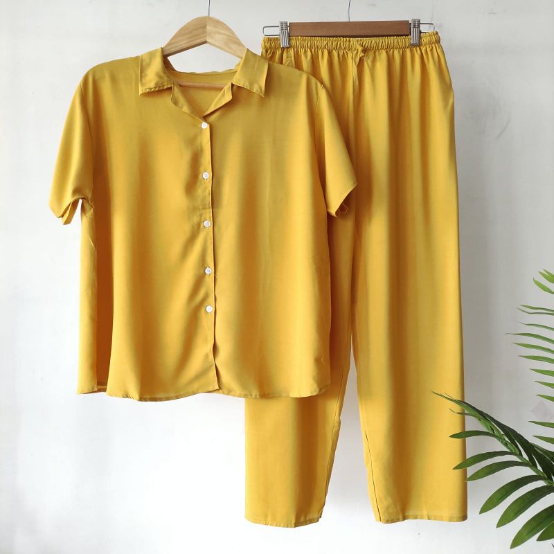 PIYAMA KANCING POLOS | PIYAMA RAYON POLOS-KCPD YELLOW