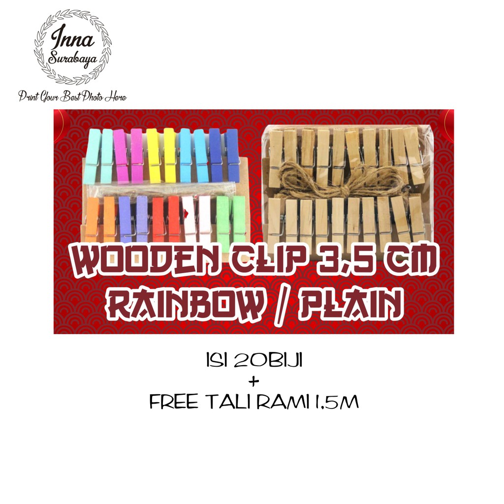 Jepit Kayu Foto POLOS / Wooden Peg 3,5 cm / Wooden Clip Set / Jepitan Foto polos