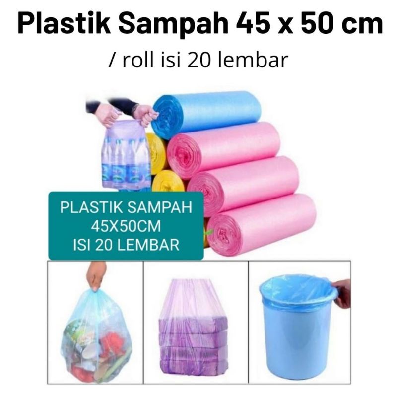 Medan termurah (per gulung/per rol isi 20 lembar) 45x50 cm Kantong plastik sampah serbaguna