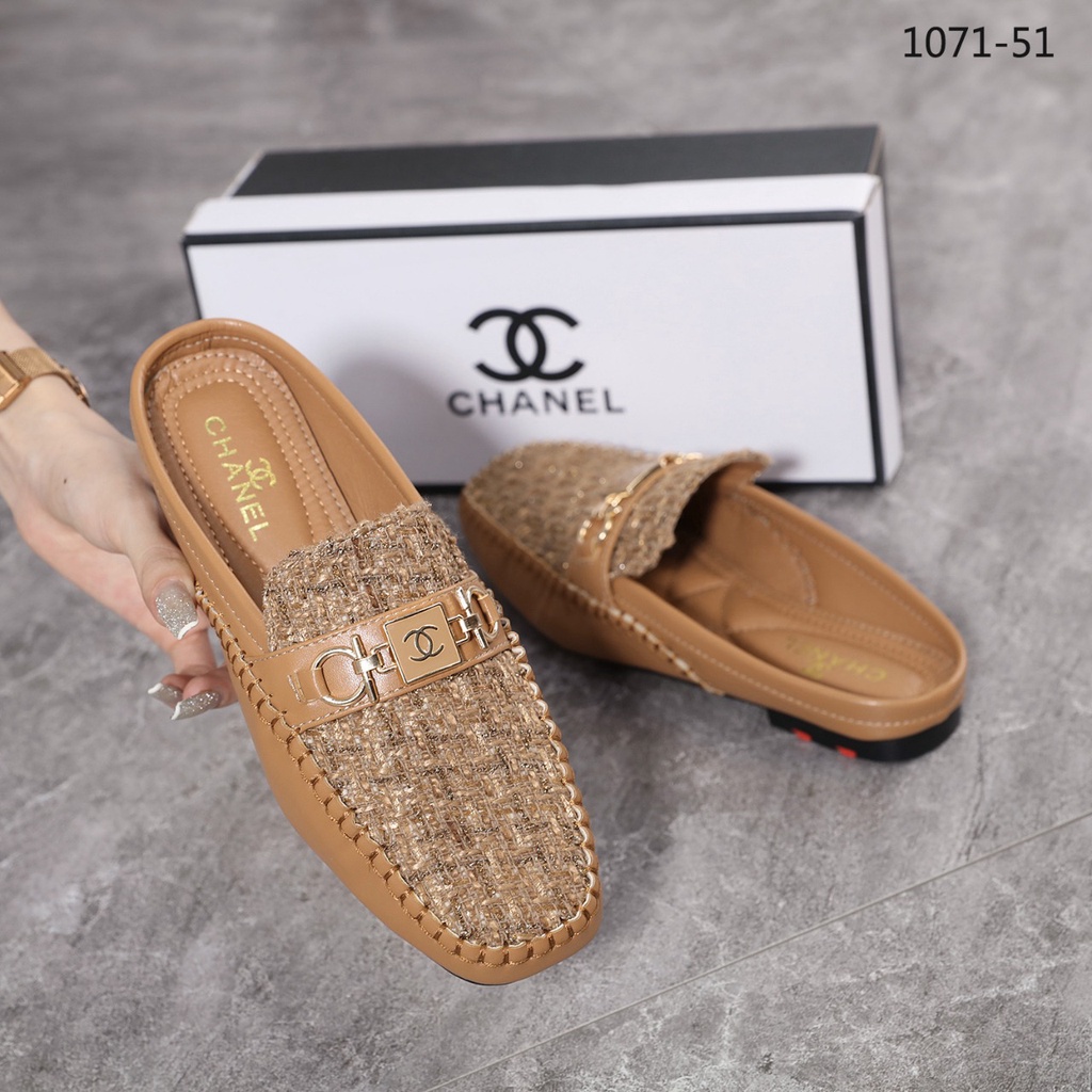 Tweed and Leather Flat Mules 1071-51