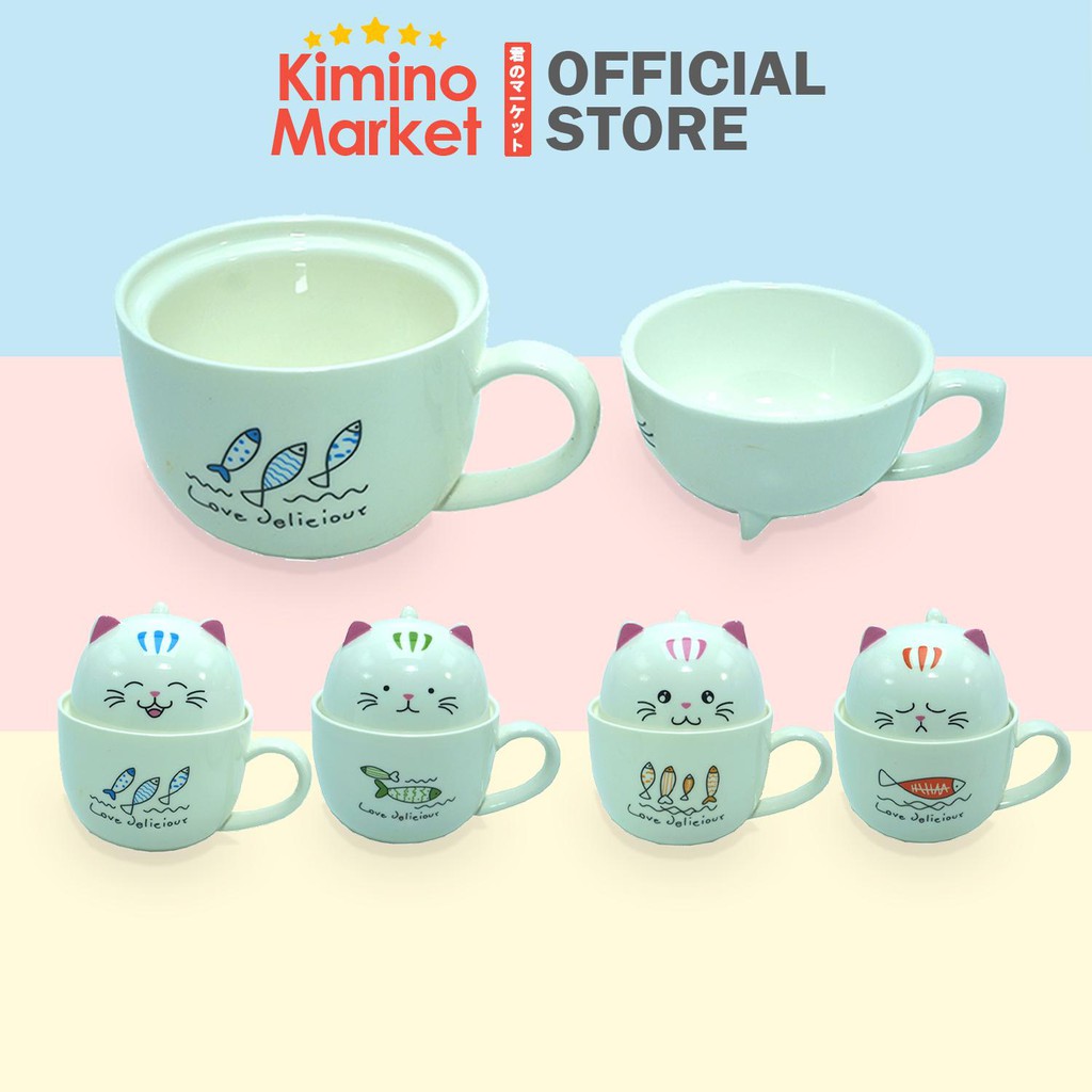 Gelas Keramik Mug Kaca 2 IN 1 Bisa jadi 2 Gelas Besar Lucu Kucing Untuk Kado