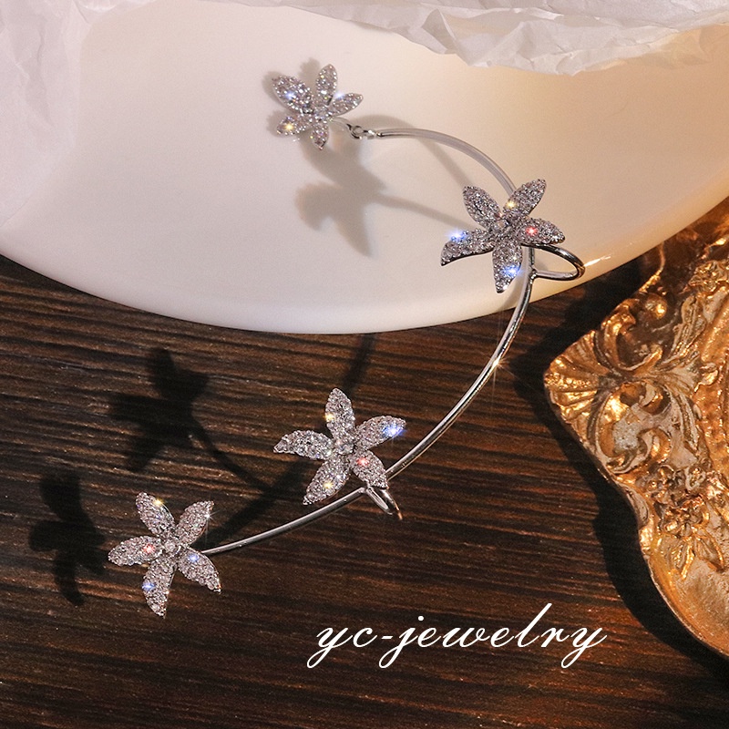 Elegant Crystal Ear Clip Butterfly Tassel Earrings for Women Shining Bowknot Flower Ear Accessories Jewelry