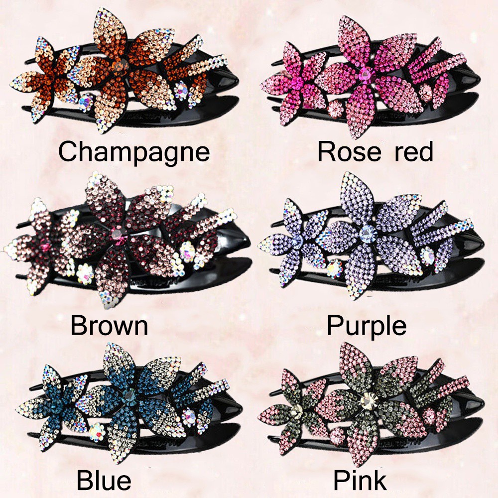 Korean Hair Clip Rhinestone Accent Double Flower Hairpin For Women