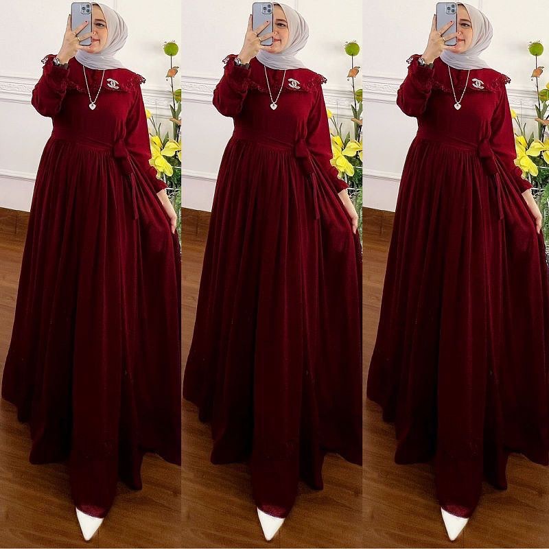 Naraya Dress / Rauna Dress / Gamis Wanita Terbaru Matt Ceruty + Furing Aplikasi Renda / Fashion Muslimah Kekinian / Terlaris / EF-1