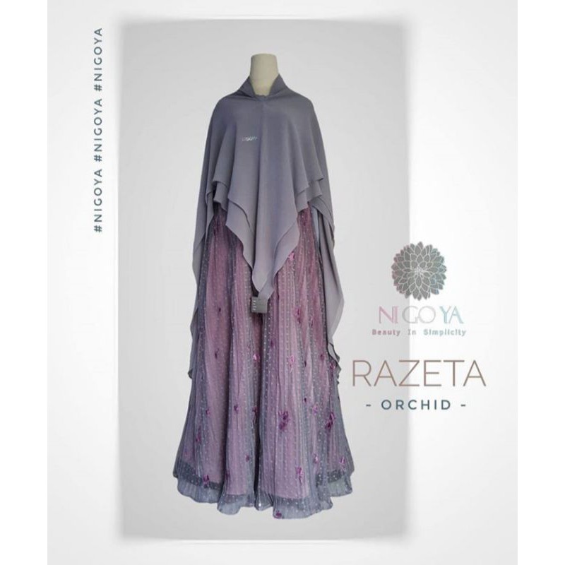 Nigoya Syari Razeta Orchid - Gamis Pesta Mewah Haji Umroh Tulle Polka Swarovski