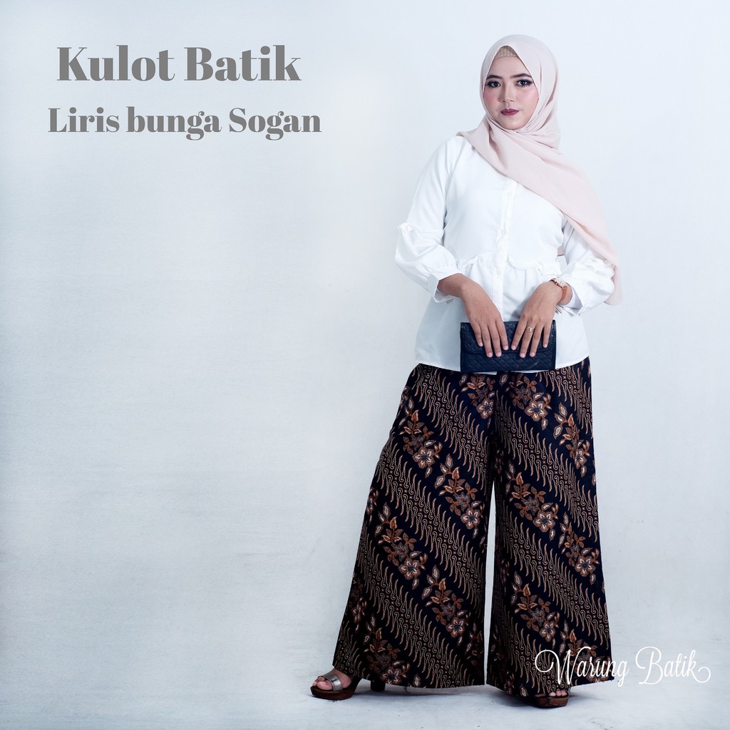 KULOT BATIK WANITA PEKALONGAN SOGAN MOTIF BATIK JARIK LAWASAN CULLOTES PANTS MURAH KULOT BATIK-Liris bunga sogan