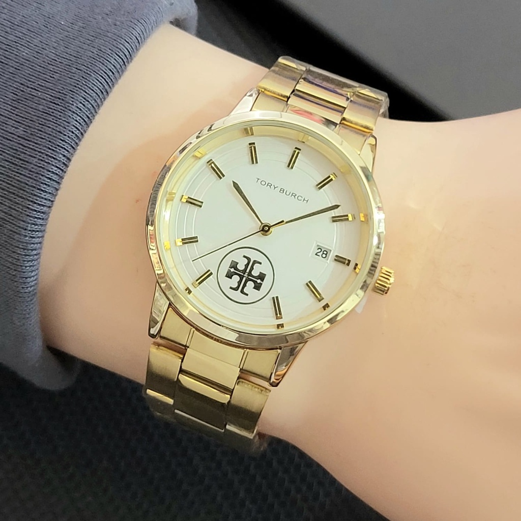 BEST SELLER JAM TANGAN PRIA TORY BURCH O90 TALI RANTAI TANGGAL AKTIF DM 3.8CM FREE BOX || JAM TANGAN PRIA FASHION PRIA TORY