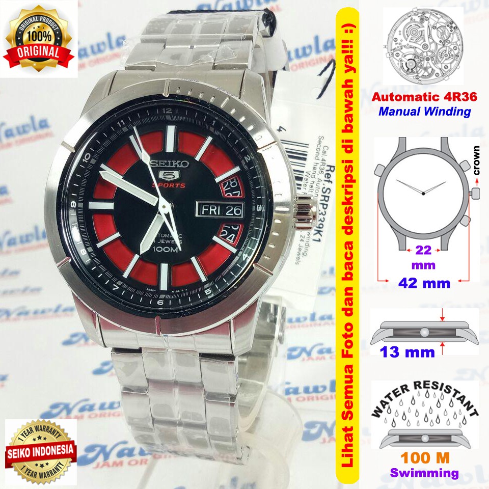 Seiko 5 Sport SRP339K1 Automatic Black-Red Dial - Jam Tangan Pria SRP339