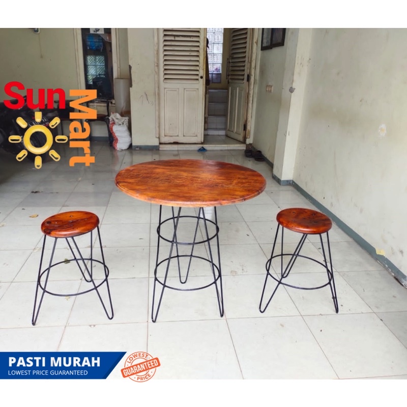 Meja kayu dan Kursi kayu cafe 1 set