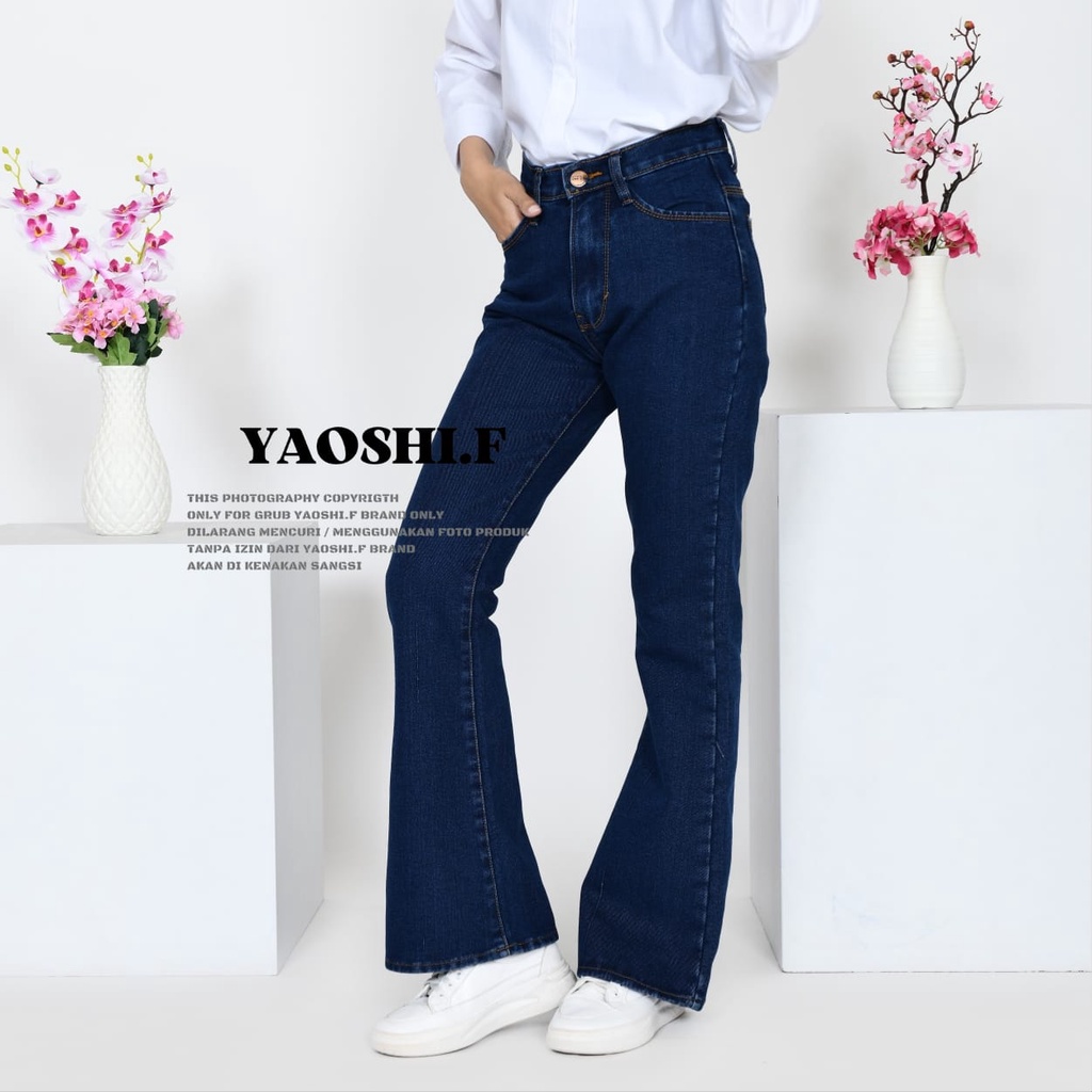 YAOSHI -  HW Boyfriend Cutbray Jeans Wanita - Boyfriend  Celana Cutbray Jeans Avici Boot Cut Size 27-34