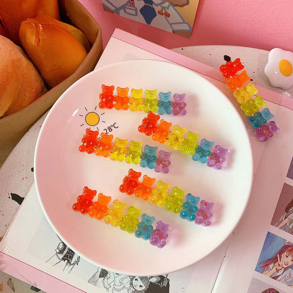 Jepit Rambut Bentuk Gummy Bear Warna Pelangi Gaya Korea Untuk Aksesori