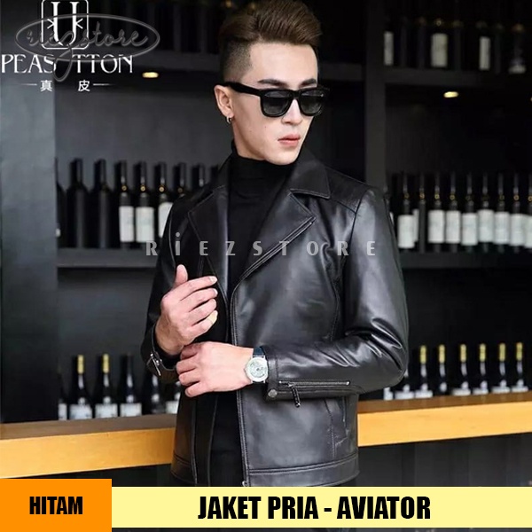 RZS x AVIATOR - Jaket Jas Blezer Kulit Sintetis Pria Classic Semi Formal Slim Fit Bahan PU Viena Fau