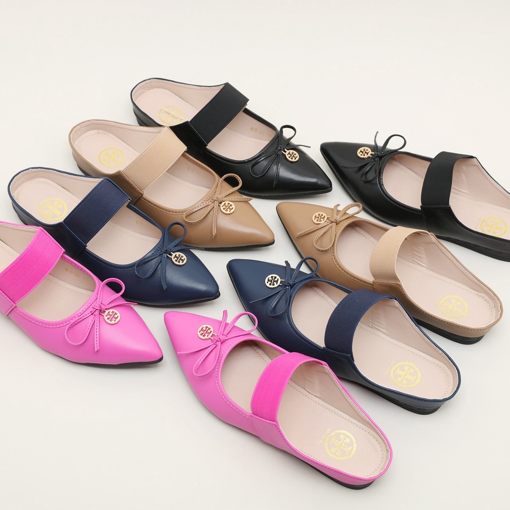 Kr Sandal Tutong Mules #612-20 Leather Flat Teplek Semi Premium Wanita
