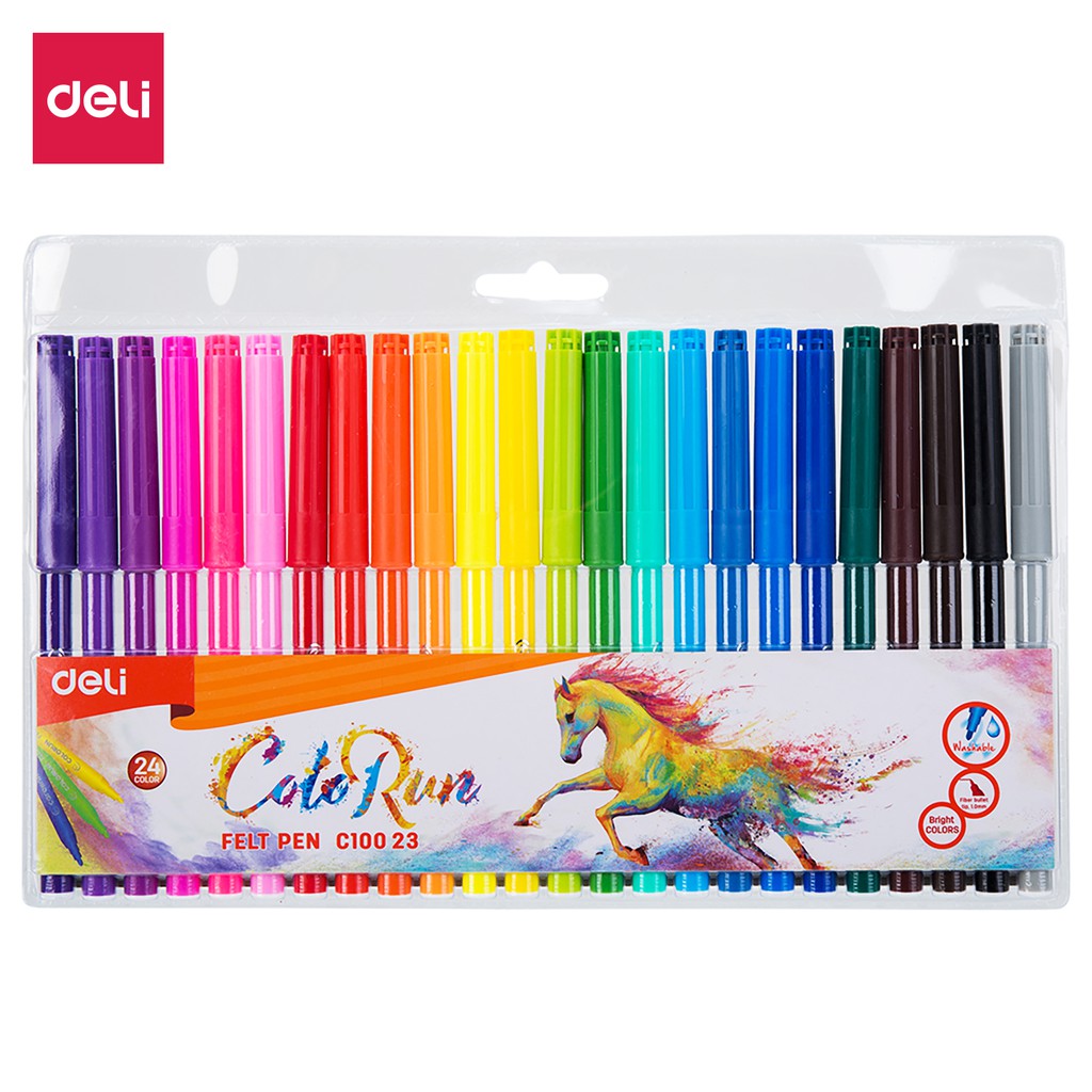 

Deli Spidol Warna - Felt Pen dapat dicuci 1.0mm 12/18/24 Warna EC10023 EC10003 EC10013
