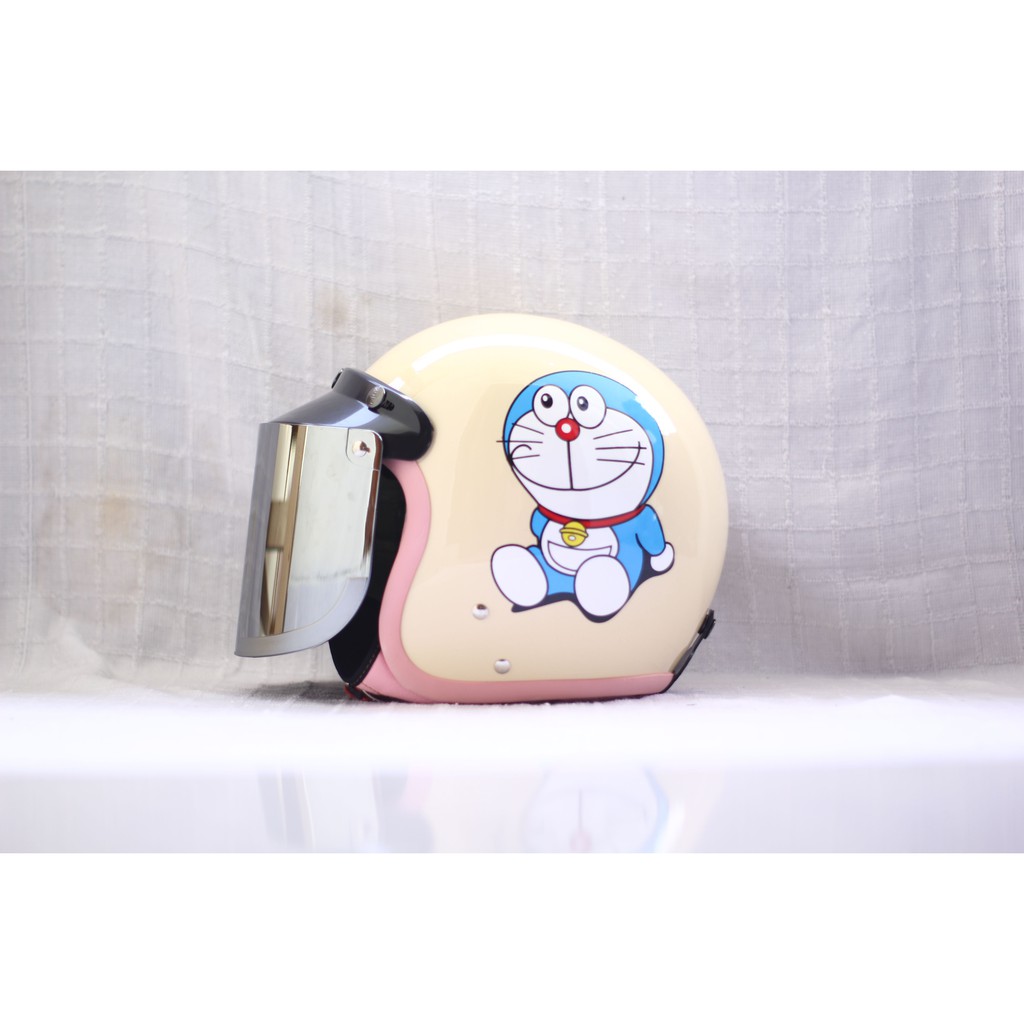 HELM BOGO CAMELIA PASTEL DORAEMON DEWASA KACA DATAR SILVER-cream