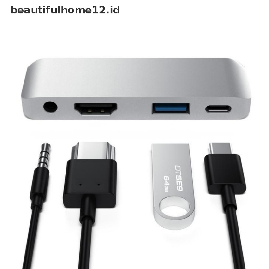 【beautifulhome12.id】 USB C HUB Type C Adapter USB C to 3.5mm headphone 4K HDMI PD Dongle For iPad Pro .