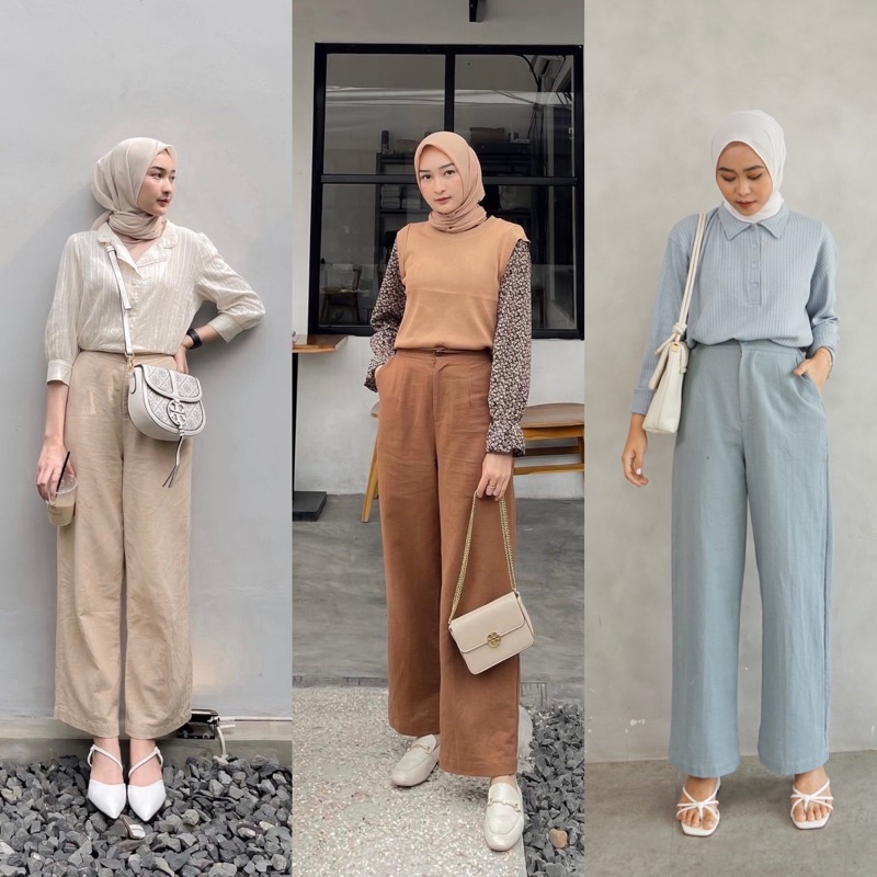 SIMPLYTEE Yuka Slim Celana Kulot Linen Highwaist Wanita Slim Cullote Bahan Katun Linen Slim Cullote/