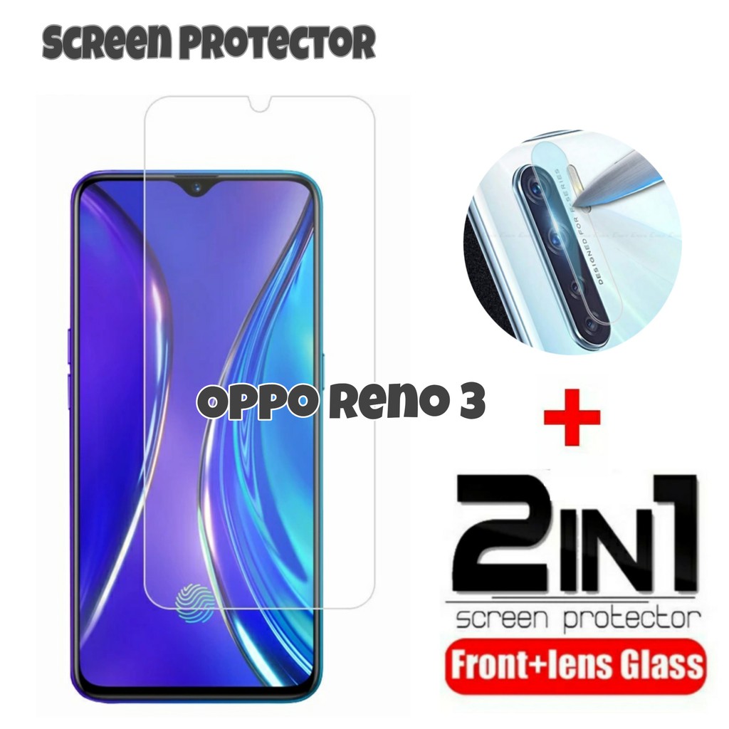 Tempered Glass OPPO RENO 3 Clear Paket Pelindung Layar dan Kamera Handphone