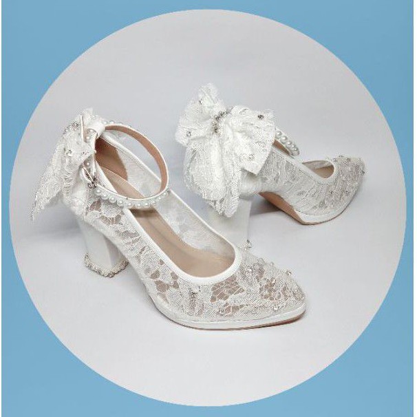 wedding shoes pearl/sepatu wedding/high heels