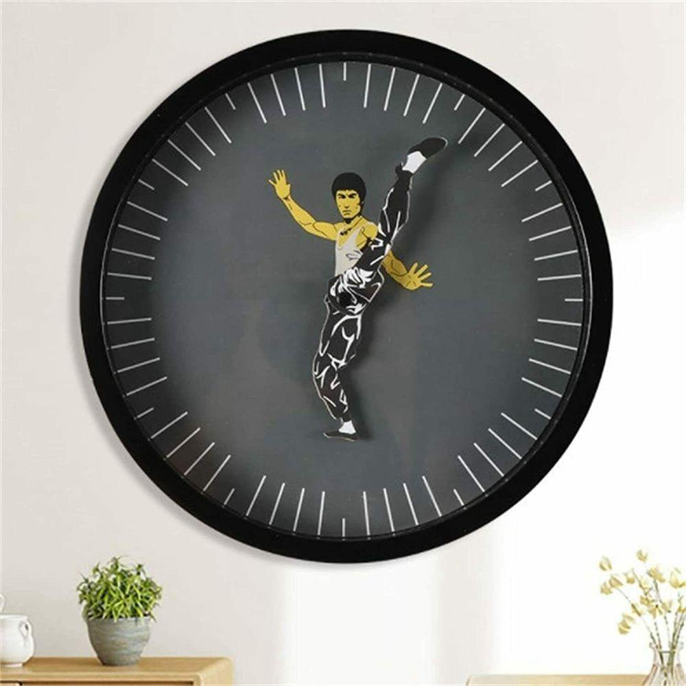 Jam Dinding Kungfu Populer Diameter 25CM Dekorasi Rumah Black Bruce Lee