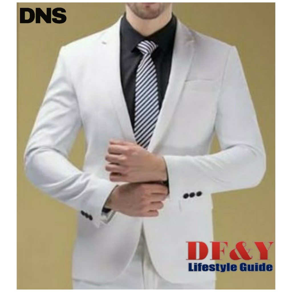 Daniera Jas Blazer Pria Putih Kancing Hitam Original DF&Y /Jas Blazer Kerja Kantor Formal / Jas Styl