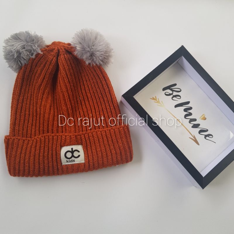 Topi Rajut Anak Pompom Kupluk Rajut Anak Bayi Pompom-Coral