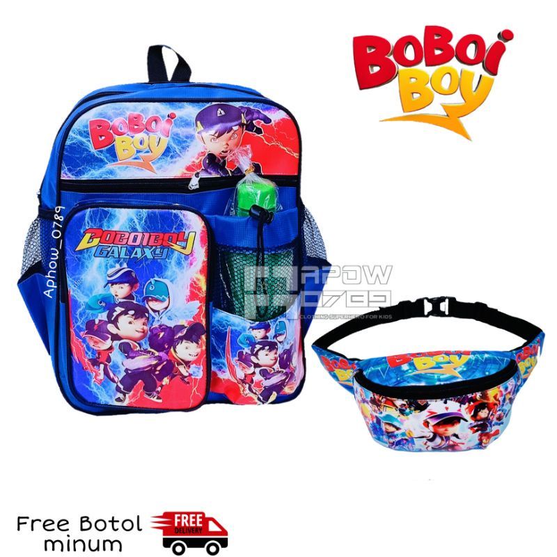 COD | Paket Hemat 3in1 Tas ransel Anak laki laki Sekolah Boboiboy/free topi dan Tas Waist bag/ Real pict