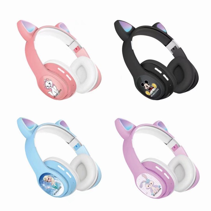 Headset Bluetooth Bando LED Headphone Model Bando Telinga Kucing Karakter