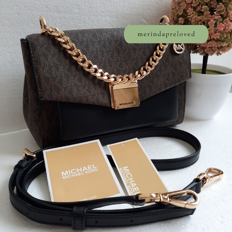 Preloved Tas MK Lita Medium Crossbody Sign Brown Black Michael Kors