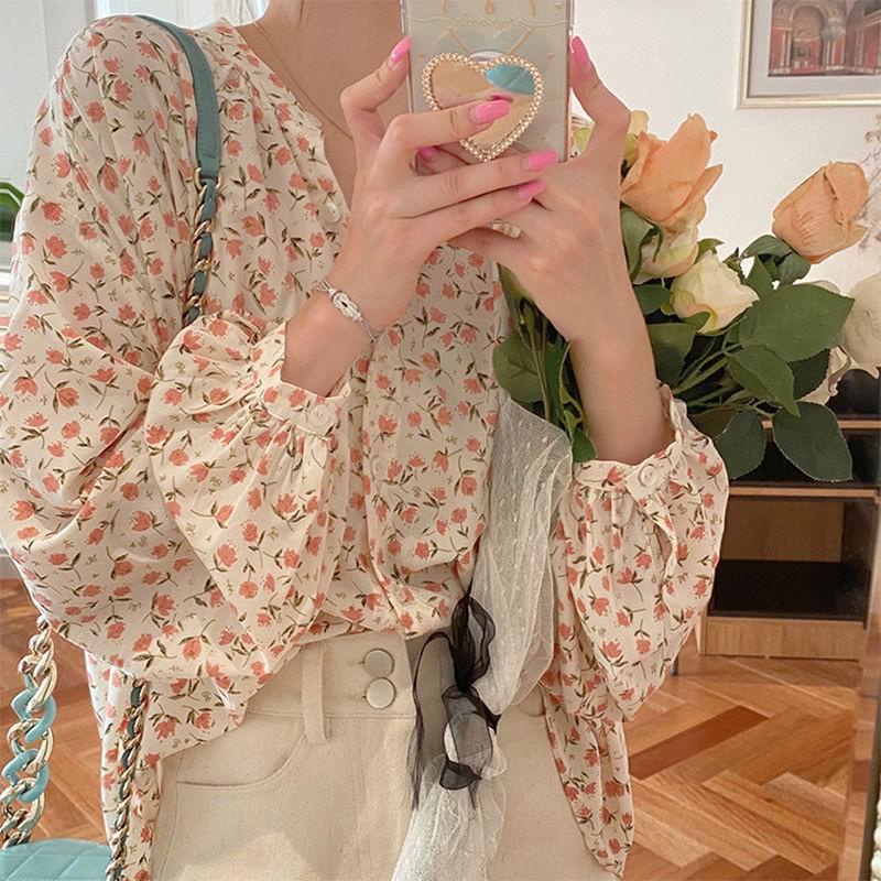 Tq88indonesia Fashion  Baju Atasan Wanita Lengan Panjang Terbaru / YEJIN SHAKILA KOREAN FLOWER VINTAGE OVERSIZE BLOUSE / Blus / Busana Casual Cewek / Ootd / Outfit Kasual Kekinian