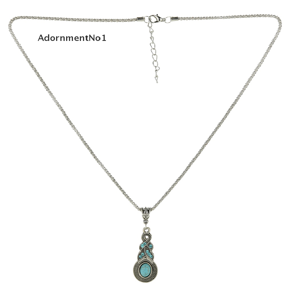 (AdornmentNo1) Set Kalung + Anting Kait Gantung Vintage Retro Elegan Aksen Batu Turquoise Untuk Wanita