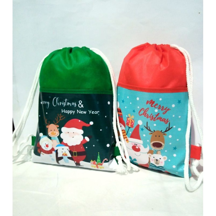 

(READY STOK). TEBAL 75 GSM Tas souvenir natal / Merry Christmas stringbag natal dan tahun baru