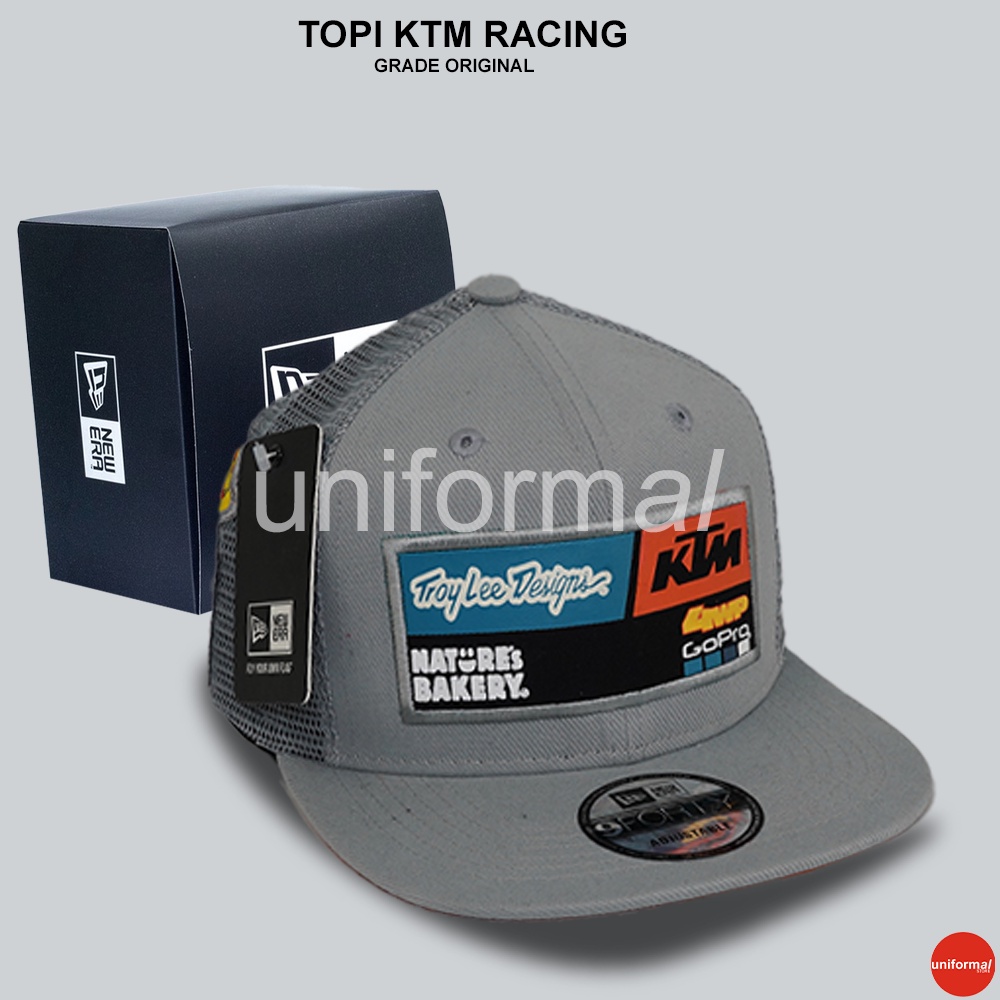 Topi Snapback KTM Trucker Motocross Grade ORIGINAL, Topi Hip Hop Podium Jaring Trail Racing Motor Cross Cap GoPro Troy Lee Designs Abu Hitam, Pria Dewasa Ori Distro Murah Premium Import 100% Anak Laki Laki Wanita Unisex Bordir Polos