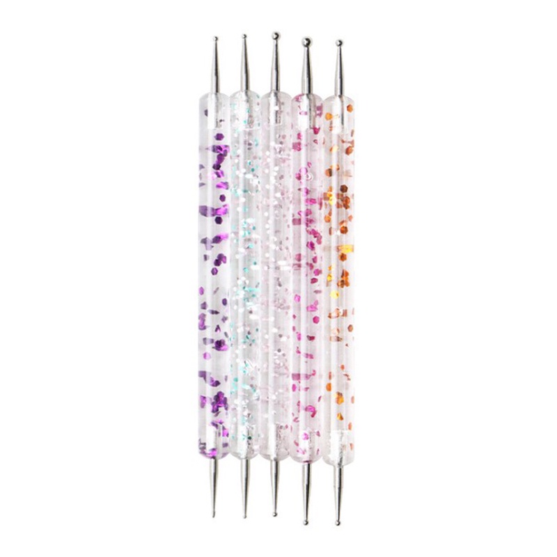 {LUCKID}5Pcs 2 Way Nail Art Dotting Painting Pen Manicure Nail Glitter Tools Dotting Pen