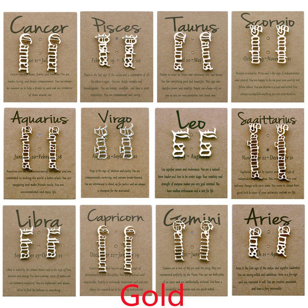 Lily 12rasi Bintang Fashion Wanita Wanita Zodiak Anting Bulat Perhiasan Ear Studs