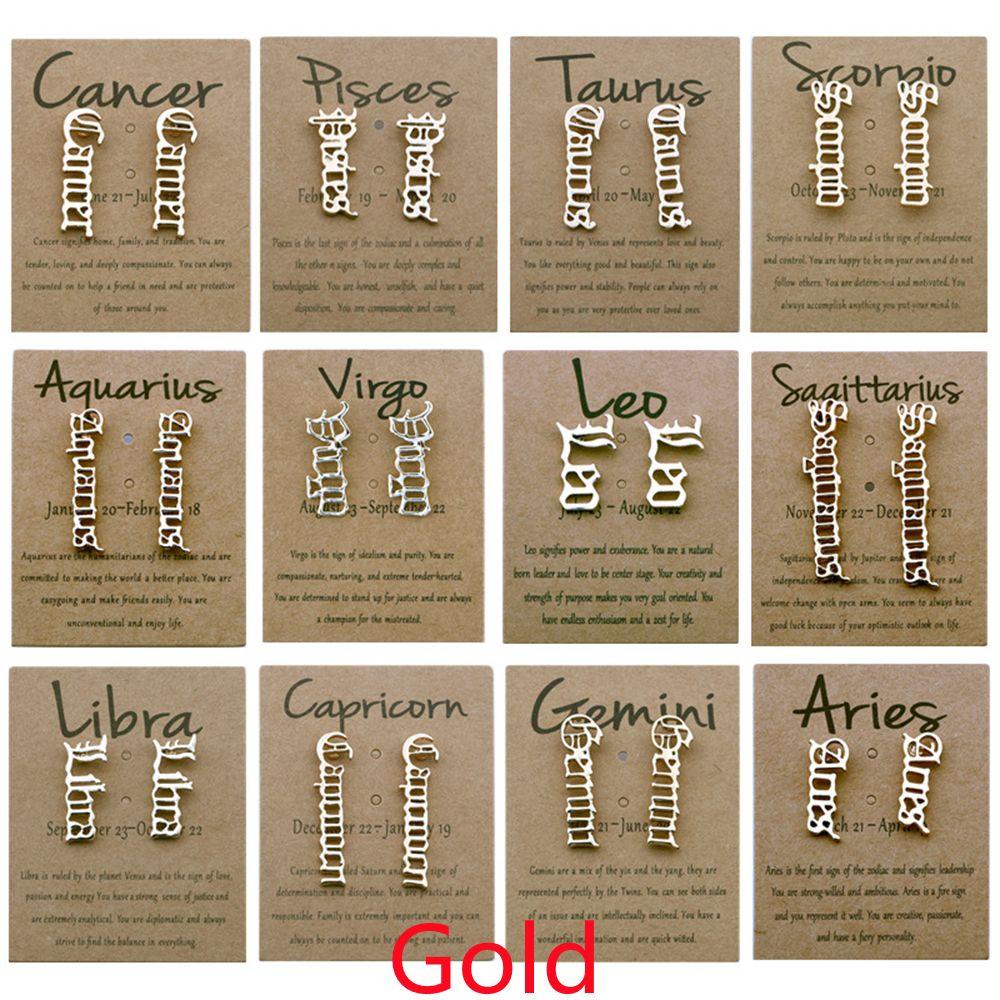 R-bunga12 Rasi Bintang Hadiah Ulang Tahun Fashion Zodiak Anting Bulat Leo Libra Aries Perhiasan Ear Studs