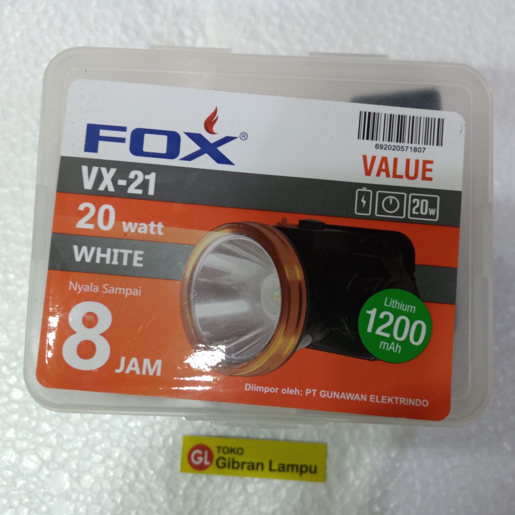 Senter Kepala FOX - Head Lamp LED Charger 20 Watt VX-21