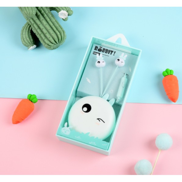 [XC-673] Headset Earphone Karakter Hewan KELINCI EKSPRESI / Wadah Earphone Wajah RABBIT Emoji Berekspresi