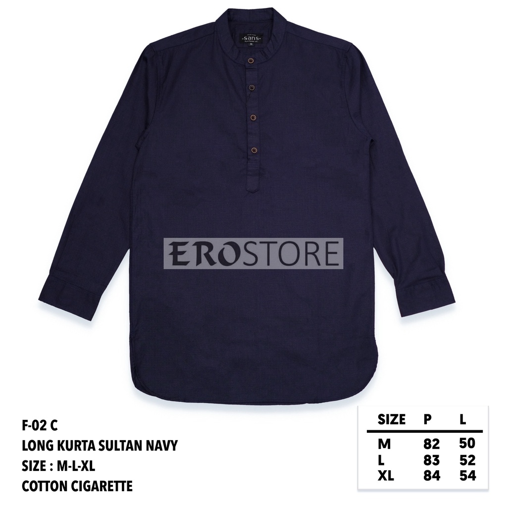 EROSTORE F-02C Long Kurta Sultan Navy | Baju Kurta Sultan Lengan Panjang