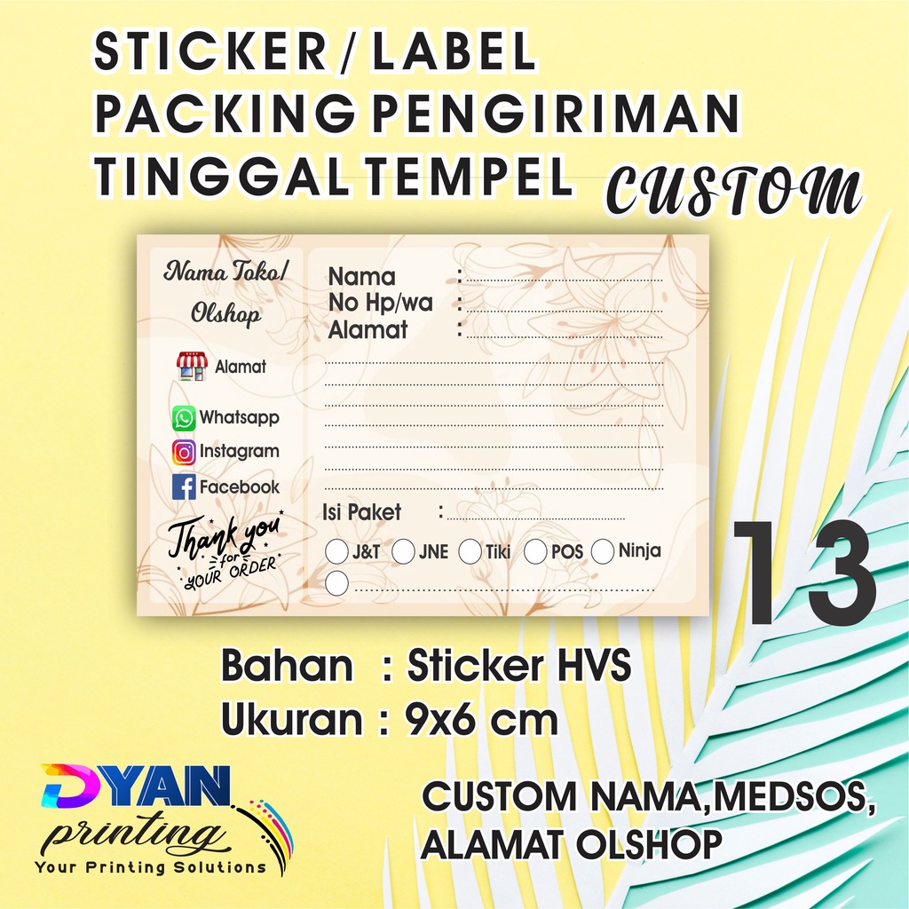 STIKER LABEL PENGIRIMAN PACKING ONLINE SHOP CUSTOM UKURAN 9X6CM COD/BAYAR DITEMPAT