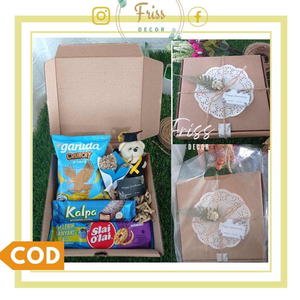 

[Frissdecor] Hampers Kado Ulang Tahun Cewek Cowok Wisuda Sidang Sempro Hadiah Ultah Coklat Valentine Gift Box Birthday Snackbox B Ukuran 20x20x5 cm