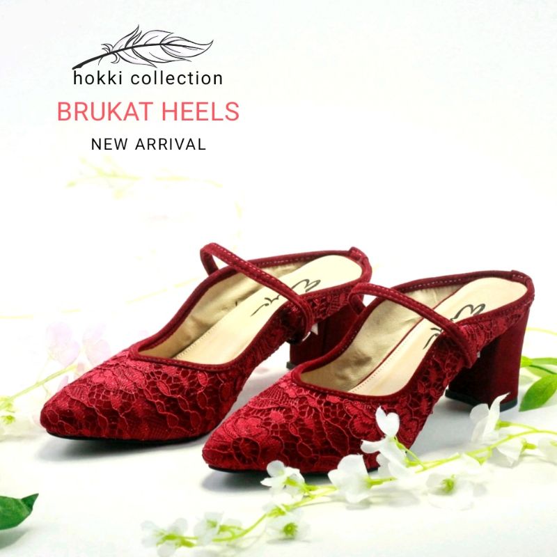 Heels Brokat Pesta Wanita Hak Tinggi 7 cm premium Sepatu Sandal Brokat Terbaru