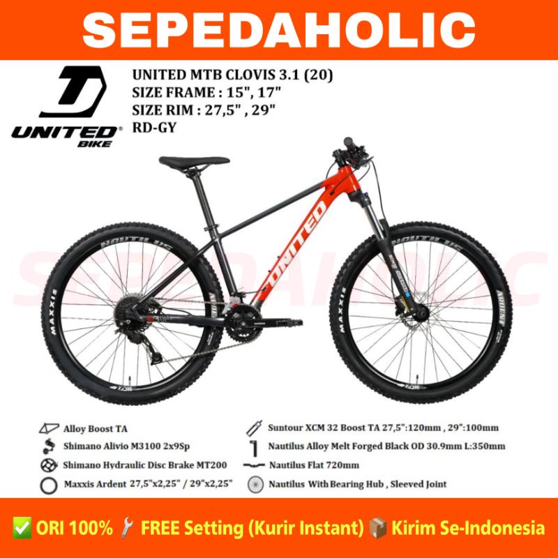 Sepeda Gunung 27.5 & 29 Inch MTB UNITED CLOVIS 3.1 Shimano Alivio 18 Speed Hidrolik Garansi Resmi 5 